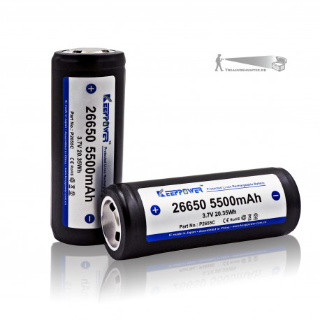 2 stk 26650 KeepPower 5500mAh beskyttet Li-Ion batteri 3,6V