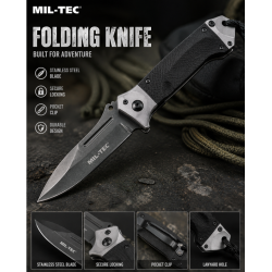Mil-Tec DA35 Foldekniv BLK | Taktisk Lommekniv med 440A Tanto-blad