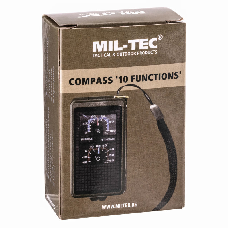 Mil-Tec Multifunktions Kompas Olive | 10-i-1 Survival Kompas med LED & Ildstål