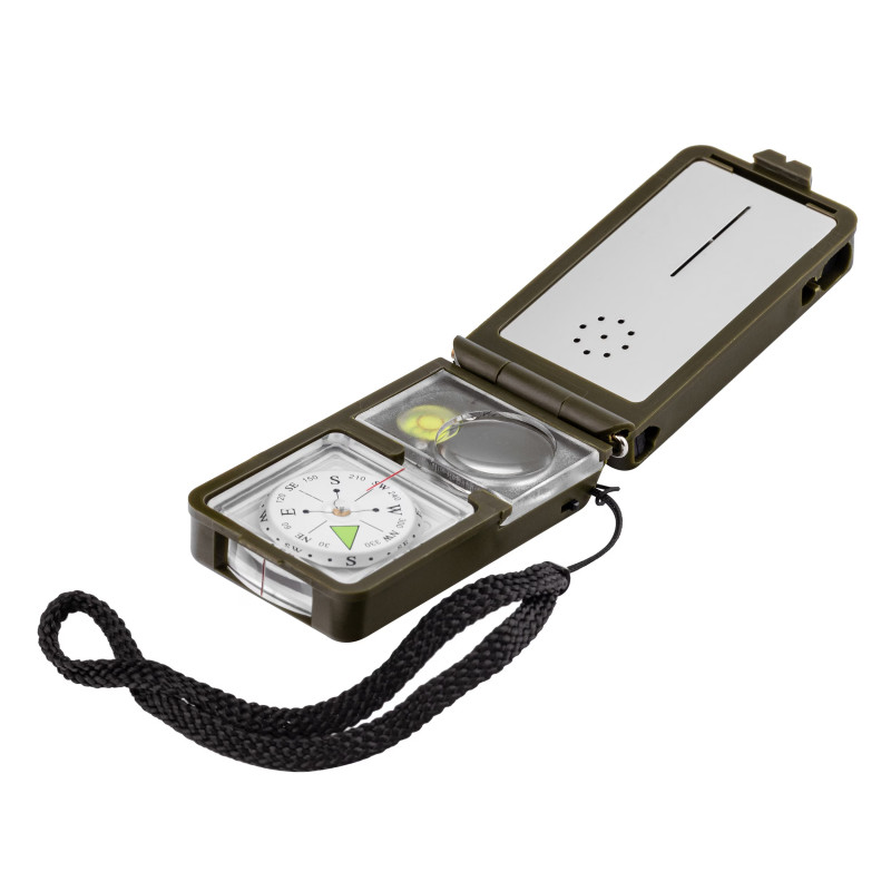Mil-Tec Multifunktions Kompas Olive | 10-i-1 Survival Kompas med LED & Ildstål