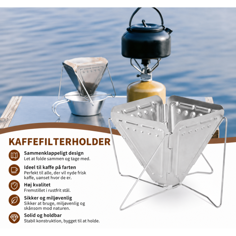 Sammenklappelig kaffefilterholder | Foldbar pour over kaffebrygger til camping