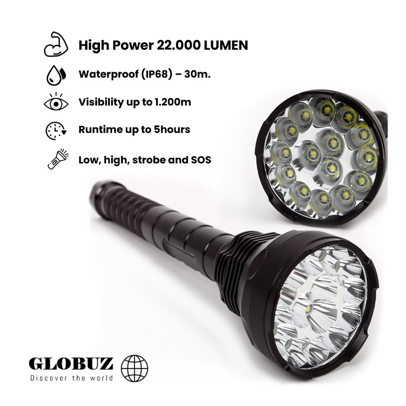 Lommelygte | LightHunter 22000 LUMEN| Dykkerlygte
