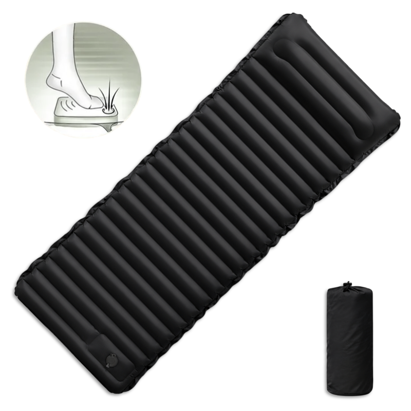 Globuz – Cloud Sleeping Mat with Built-in Foot Pump, 195 × 70 × 10 cm, Black/Grey